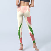 Buddha Stones Pink Tulip Flower Print Gym Fitness Leggings Women's Yoga Pants