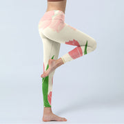 Buddha Stones Pink Tulip Flower Print Gym Fitness Leggings Women's Yoga Pants