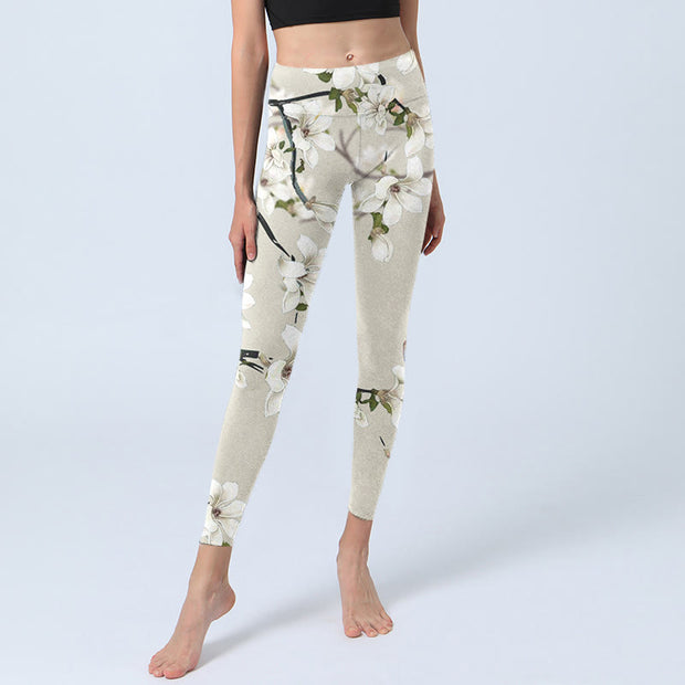 Buddha Stones White Magnolia Flower Print Sports Fitness Leggings Women's Yoga Pants - image 6