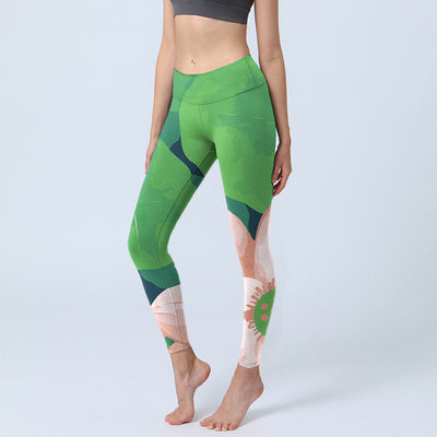 Buddha Stones Green Lotus Flower Leaf Print Sports Fitness Leggings Women's Yoga Pants - LightGreen - US18，UK/AU22，EU50 (4XL) - image 1