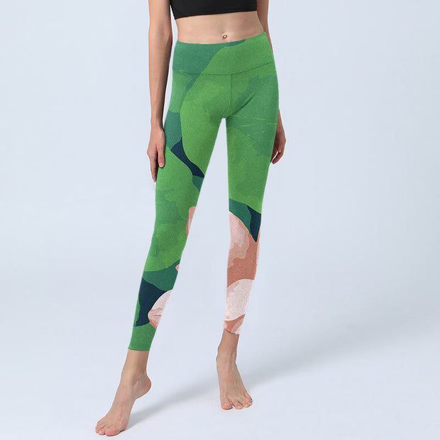 Buddha Stones Green Lotus Flower Leaf Print Sports Fitness Leggings Women's Yoga Pants - image 6