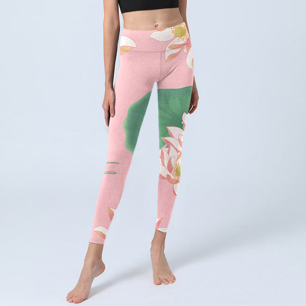 Buddha Stones Pink Lotus Flower Leaf Print Gym Fitness Leggings Women's Yoga Pants - image 6