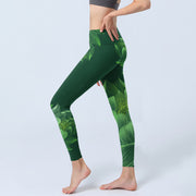 Buddha Stones Dark Green Lotus Flower Leaf Print Gym Fitness Leggings Women's Yoga Pants - image 4