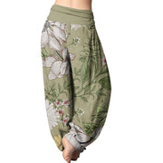 Buddha Stones Daisy White Flowers Pattern Women's Elastic Waist Harem Pants