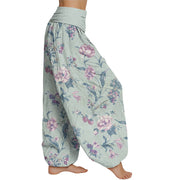 Buddha Stones Casual Pink Flowers Pattern Women's Elastic Waist Harem Pants