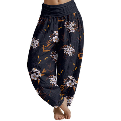 Buddha Stones Casual Flowers Pattern Women's Elastic Waist Harem Pants