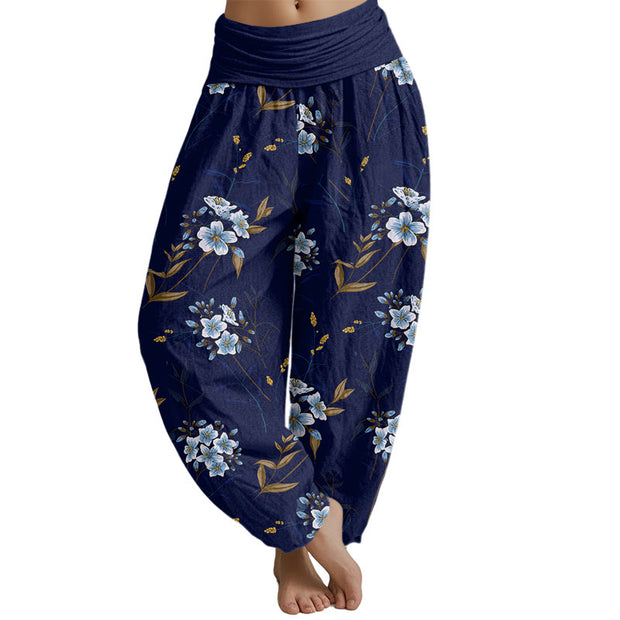 Buddha Stones Casual Flowers Pattern Women's Elastic Waist Harem Pants