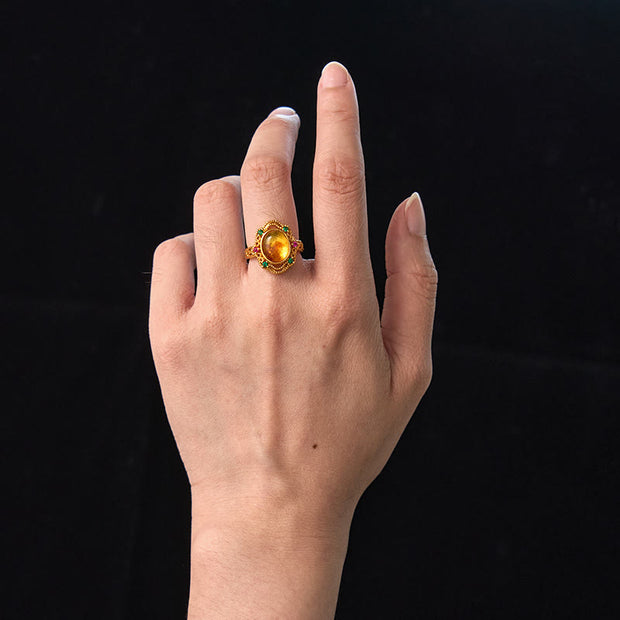 FREE Today: Balance Emotions Flower Amber Hollow Lace Adjustable Ring