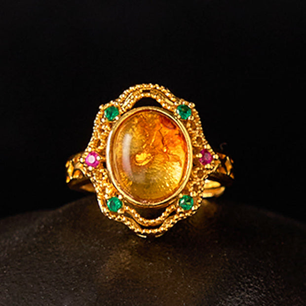 FREE Today: Balance Emotions Flower Amber Hollow Lace Adjustable Ring