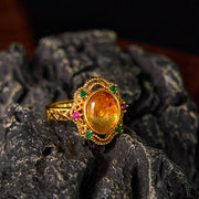 Buddha Stones Flower Amber Hollow Lace Setting Confidence Ring