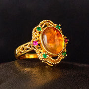 FREE Today: Balance Emotions Flower Amber Hollow Lace Adjustable Ring