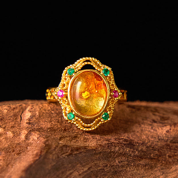 FREE Today: Balance Emotions Flower Amber Hollow Lace Adjustable Ring