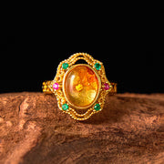 Buddha Stones Flower Amber Hollow Lace Setting Confidence Ring