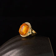 Buddha Stones Amber Flower Pigeon Egg Pattern Focus Ring Ring BS 12