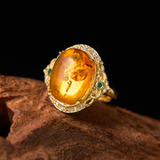 Buddha Stones Amber Flower Pigeon Egg Focus Ring