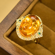 Buddha Stones Amber Flower Pigeon Egg Focus Ring