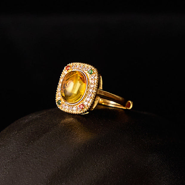 FREE Today: Be Brave And Confidence Natural Amber Square Ring