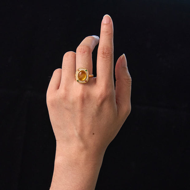 FREE Today: Be Brave And Confidence Natural Amber Square Ring