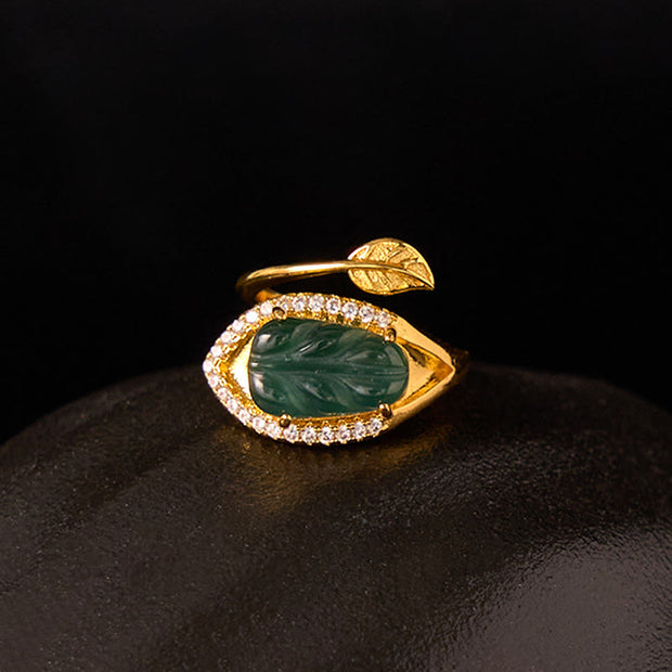 FREE Today: New Beginnings Copper Plated Gold Natural Jade Leaf Adjustable Ring