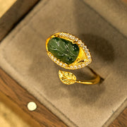 FREE Today: New Beginnings Copper Plated Gold Natural Jade Leaf Adjustable Ring