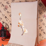 Buddha Stones Wool Shawl Yulan Magnolia Embroidery Tassel Winter Cozy Travel Scarf Wrap - 180*37cm - image 0