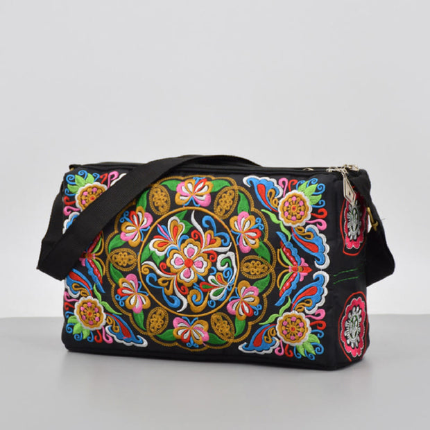 Buddha Stones Galsang Inula Flower Peony Peacock Double-Sided Embroidery Canvas Shopping Purse Handbag Crossbody Bag Crossbody Bag&Shoulder Bag BS 2