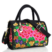 Buddha Stones Money Tree Peony Camellia Double-Sided Embroidery Canvas Shopping Purse Handbag Crossbody Bag