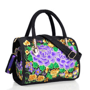 Buddha Stones Money Tree Peony Camellia Double-Sided Embroidery Canvas Shopping Purse Handbag Crossbody Bag Crossbody Bag&Handbags BS Double Purple Peony