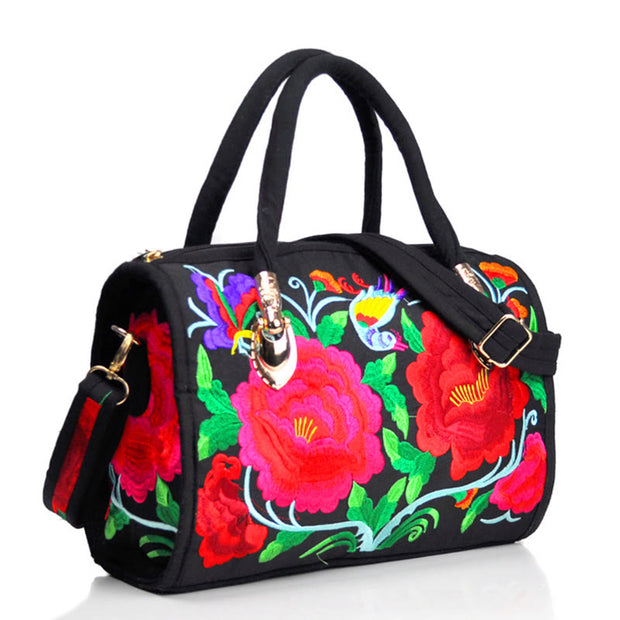 Buddha Stones Money Tree Peony Camellia Double-Sided Embroidery Canvas Shopping Purse Handbag Crossbody Bag Crossbody Bag&Handbags BS Double Red Camellia