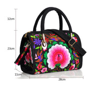 Buddha Stones Money Tree Peony Camellia Double-Sided Embroidery Canvas Shopping Purse Handbag Crossbody Bag