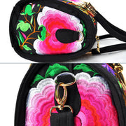 Buddha Stones Money Tree Peony Camellia Double-Sided Embroidery Canvas Shopping Purse Handbag Crossbody Bag