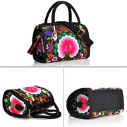 Buddha Stones Money Tree Peony Camellia Double-Sided Embroidery Canvas Shopping Purse Handbag Crossbody Bag