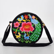 Buddha Stones Money Tree Galsang Inula Flower Peony Rose Peacock Double-Sided Embroidery Canvas Shopping Purse Handbag Crossbody Bag