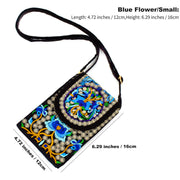 Buddha Stones Inula Flower Rose Embroidery Canvas Backpack Crossbody Bag Crossbody Bag&Shoulder Bag BS Blue Inula Flower 12*1*16cm