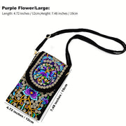 Buddha Stones Inula Flower Rose Embroidery Canvas Backpack Crossbody Bag