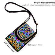 Buddha Stones Inula Flower Rose Embroidery Canvas Backpack Crossbody Bag Crossbody Bag&Shoulder Bag BS Purple Inula Flower 12*1*16cm