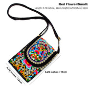 Buddha Stones Inula Flower Rose Embroidery Canvas Backpack Crossbody Bag Crossbody Bag&Shoulder Bag BS Red Inula Flower 12*1*16cm