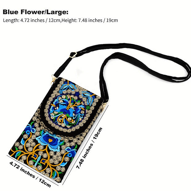 Buddha Stones Inula Flower Rose Embroidery Canvas Backpack Crossbody Bag Crossbody Bag&Shoulder Bag BS Blue Inula Flower 12*1*19cm