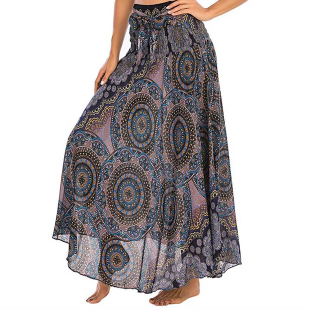Buddha Stones Two Style Wear Bohemian Mandala Flower Lace-up Skirt Dress Skirt&Dress BS RosyBrown F(Fit for US2-12; UK/AU6-16; EU34-44)