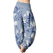 Buddha Stones Retro Magnolia Flowers Women's Elastic Waist Harem Pants Women's Harem Pants BS 2