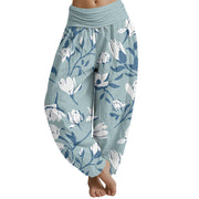 Buddha Stones Retro Magnolia Flowers Women's Elastic Waist Harem Pants