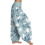 Buddha Stones Retro Magnolia Flowers Women's Elastic Waist Harem Pants