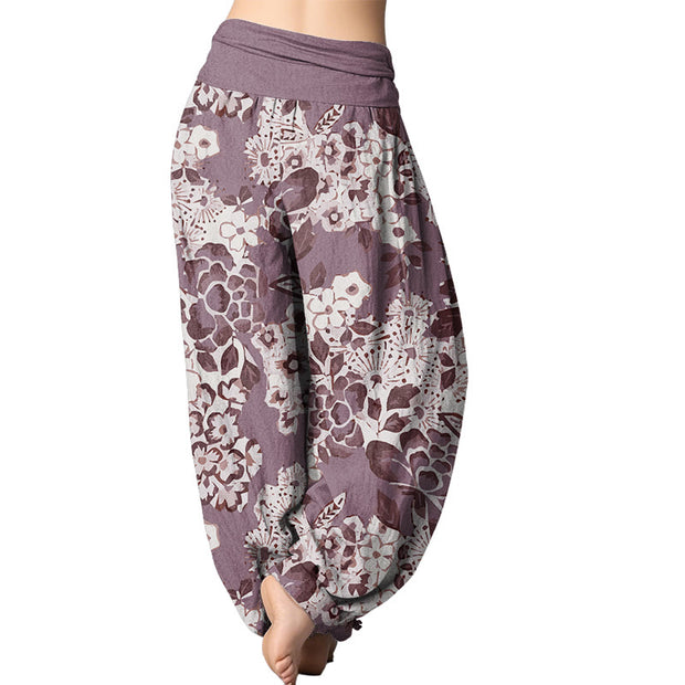 Buddha Stones Peony Dandelion Flowers Women's Elastic Waist Harem Pants Women's Harem Pants BS 2