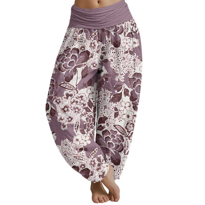 Buddha Stones Peony Dandelion Flowers Women's Elastic Waist Harem Pants Women's Harem Pants BS PaleVioletRed US22，UK/AU26，EU54 (6XL)