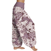 Buddha Stones Peony Dandelion Flowers Women's Elastic Waist Harem Pants Women's Harem Pants BS 1