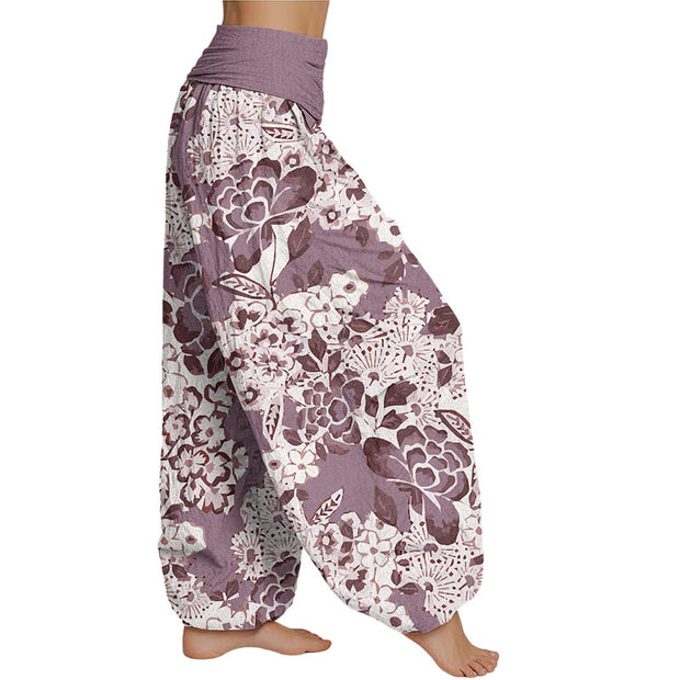 Buddha Stones Peony Dandelion Flowers Women's Elastic Waist Harem Pants Women's Harem Pants BS 1