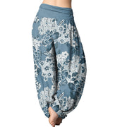 Buddha Stones Peony Dandelion Flowers Women's Elastic Waist Harem Pants Women's Harem Pants BS 6