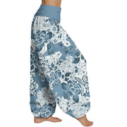 Buddha Stones Peony Dandelion Flowers Women's Elastic Waist Harem Pants Women's Harem Pants BS 5