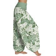 Buddha Stones Peony Dandelion Flowers Women's Elastic Waist Harem Pants Women's Harem Pants BS 8