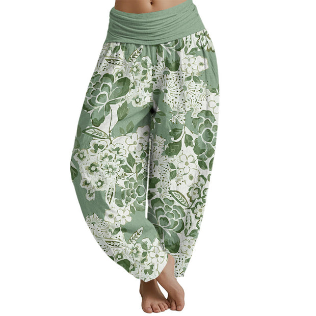 Buddha Stones Peony Dandelion Flowers Women's Elastic Waist Harem Pants